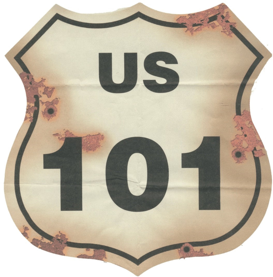 US 101 sign with rust/bullet holes