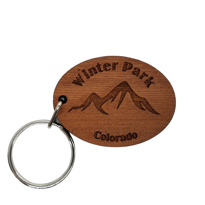 Wholesale Winter Park Keychain Colorado Mountains Handmade Wood Keyring Souvenir CO Ski Resort Skiing