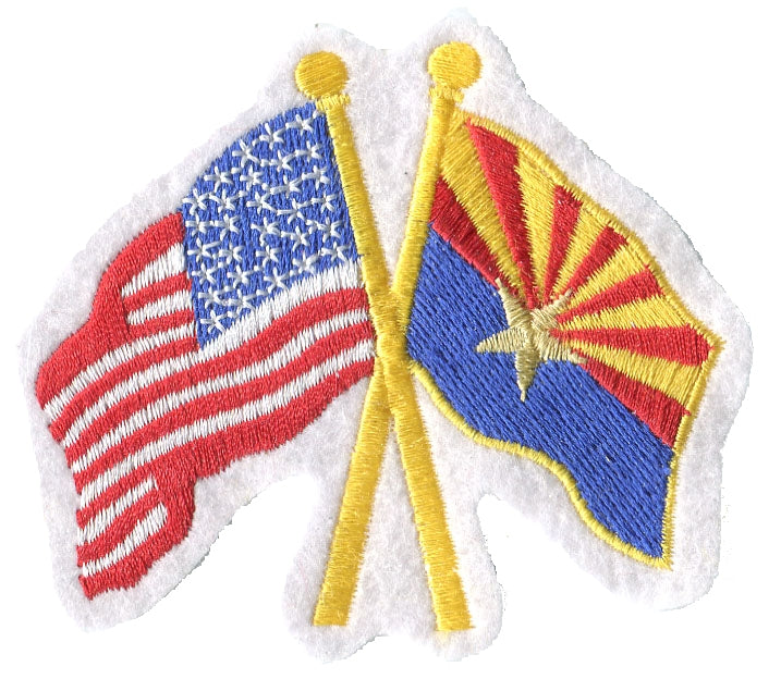 Arizona & US flags crossed uniform or souvenir embroidered patch, AZ, ARIZ