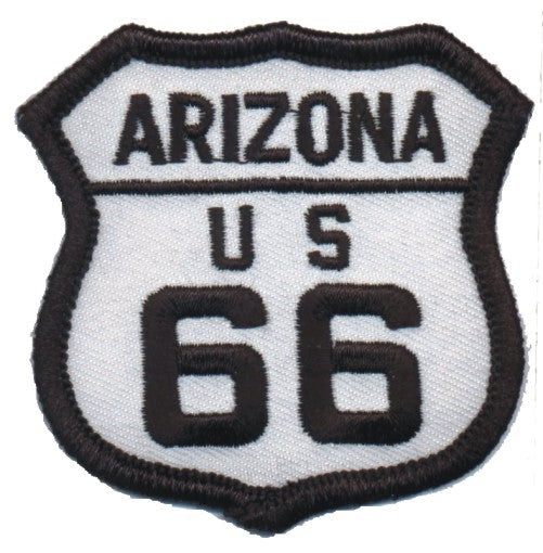 ARIZONA US 66 on white twill souvenir embroidered patch, AZ, ARIZ, route 66