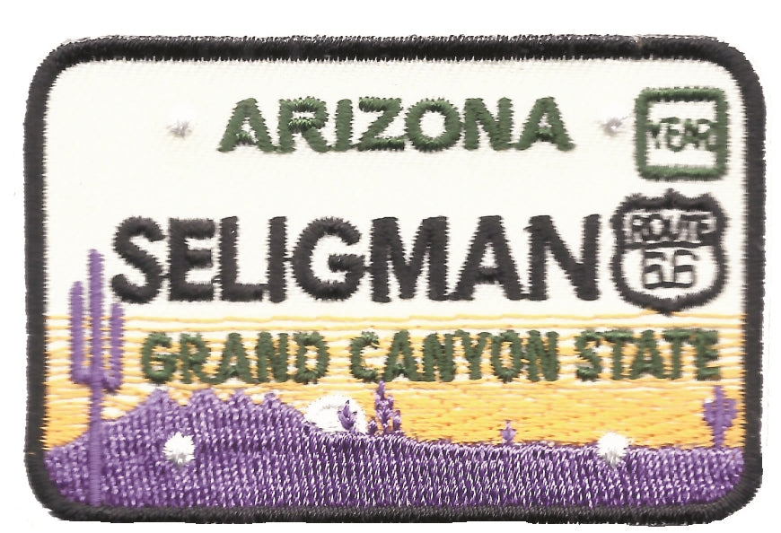 SELIGMAN ARIZONA embroidered license plate patch.