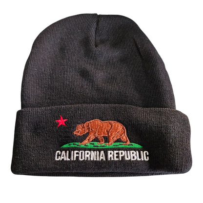 CALIFORNIA REPUBLIC flag embroidered knit beanie - 0182-1204 Hat or Cap