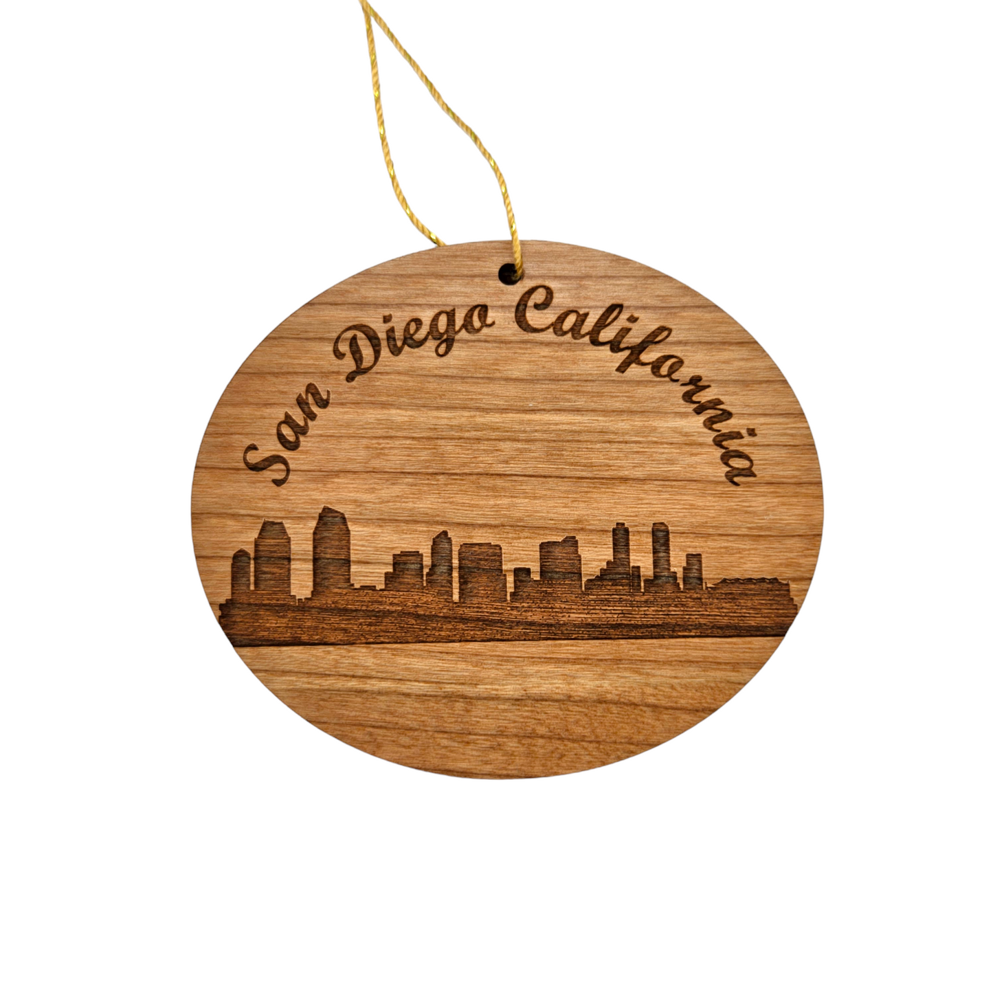 San Diego California Skyline Christmas Ornament California Laser Cut Handmade Wood Ornament Made in USA