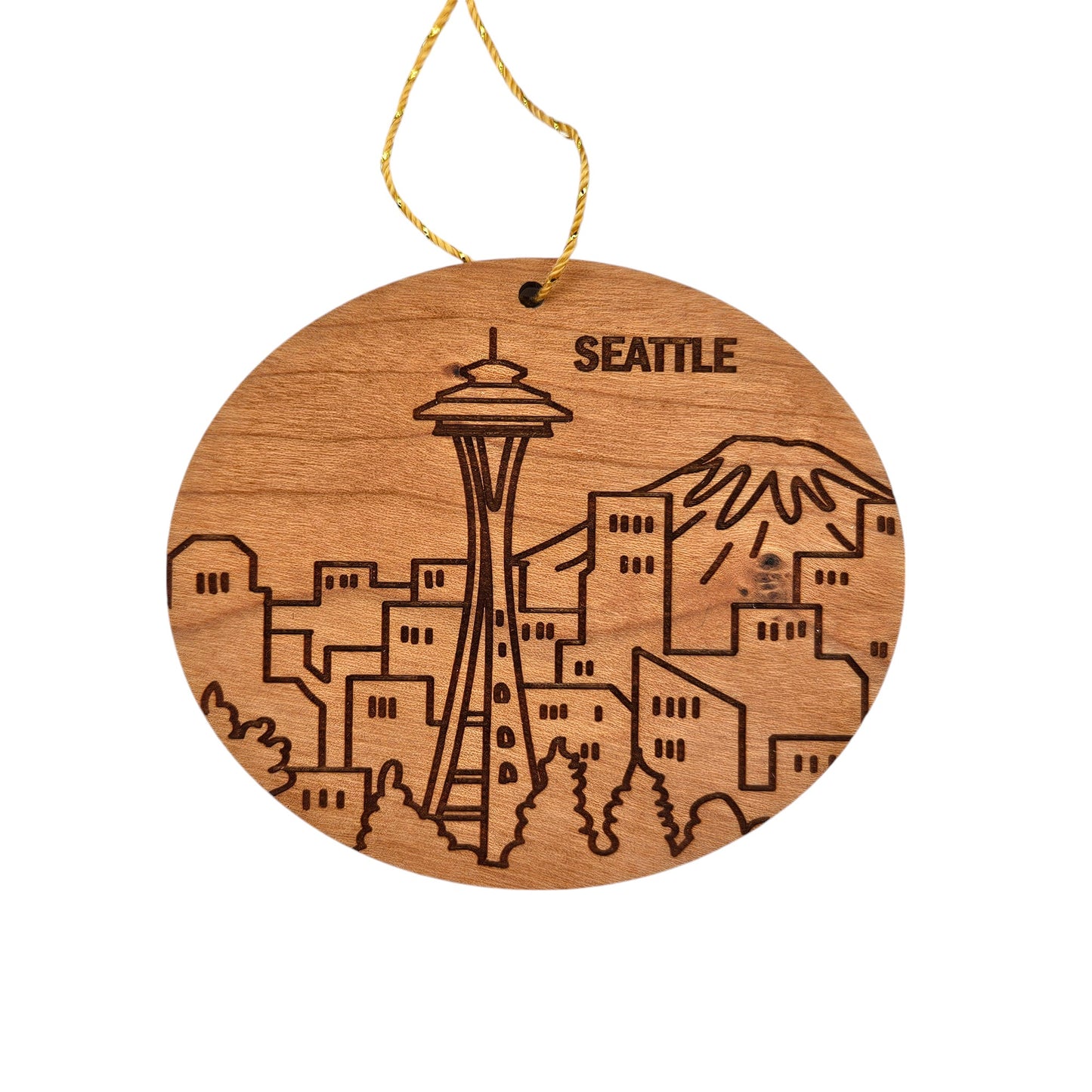 Seattle Washington Skyline Wood Ornament -  WA Souvenir  - Handmade in USA