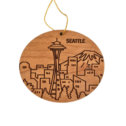 Seattle Washington Skyline Wood Ornament -  WA Souvenir  - Handmade in USA