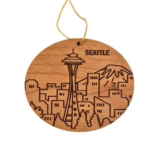 Seattle Washington Skyline Wood Ornament -  WA Souvenir  - Handmade in USA