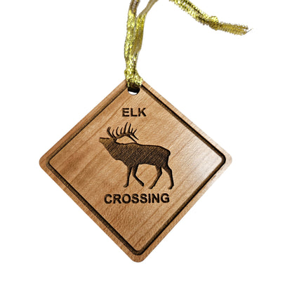 Elk Crossing Ornament - Wood Souvenir - 15806