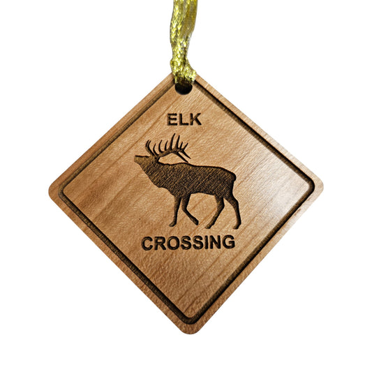 Elk Crossing Ornament - Wood Souvenir - 15806