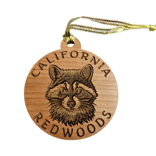 Raccoon Face California Redwoods Ornament - Handmade Wood Souvenir - 15810