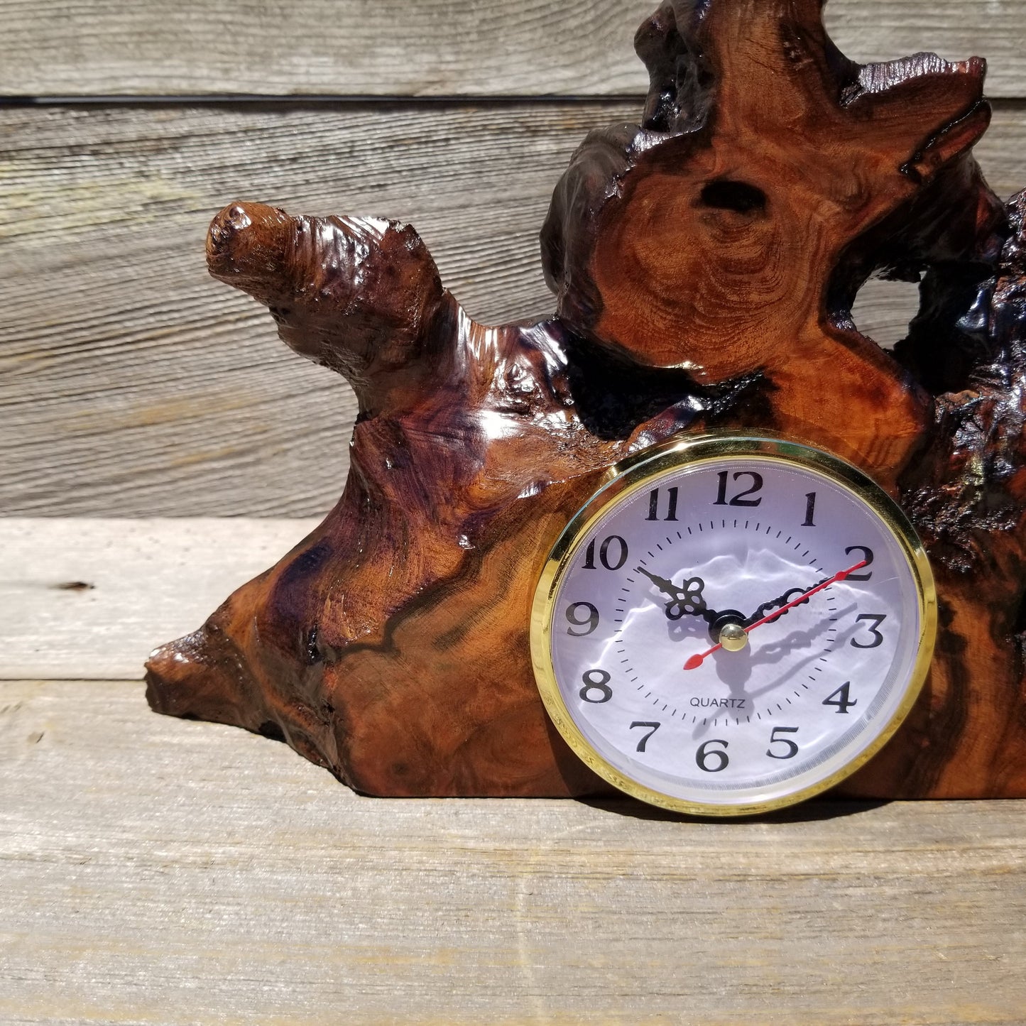 Redwood Burl Clock Table Shelf Mantle Desk Office Gifts for Men #642 Sitting Wood Christmas Gift Handmade