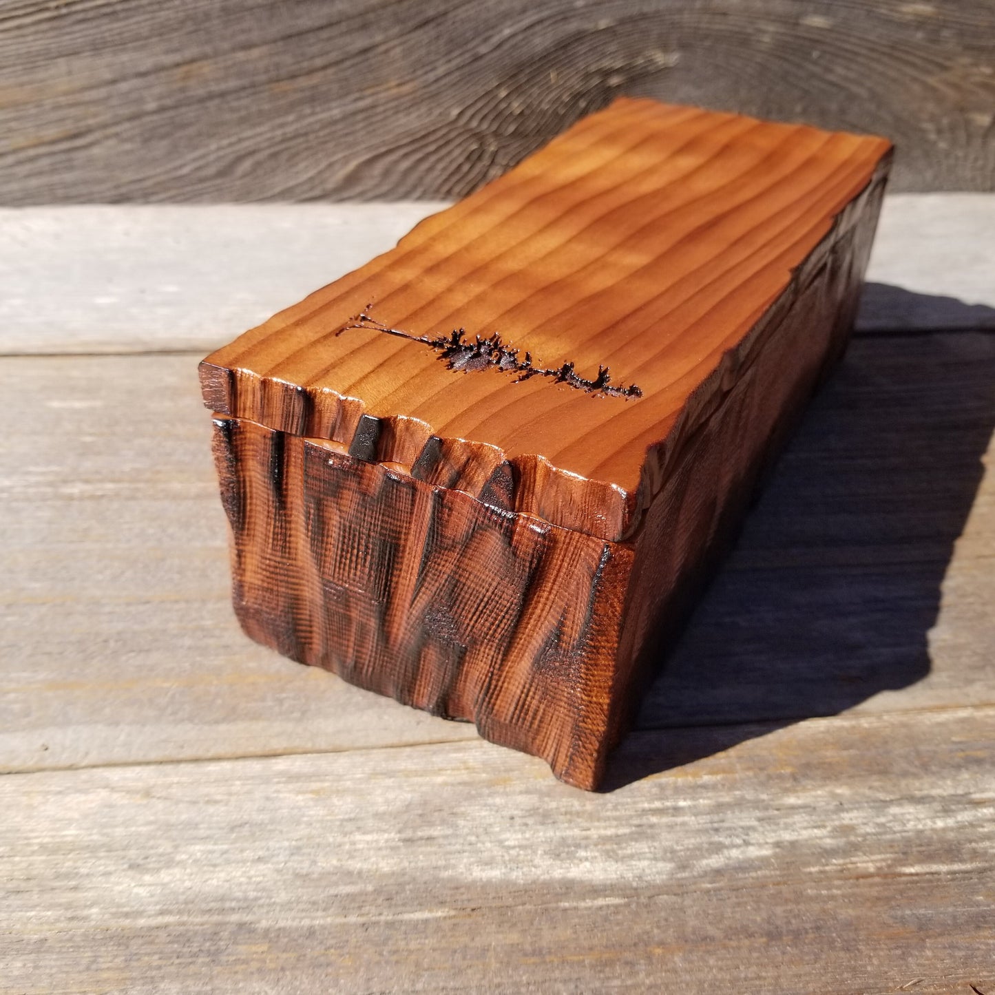 Wood Valet Box Curly Redwood Tree Engraved Rustic Handmade CA Storage #586 Handcrafted Christmas Gift Engagement Gift for Men Jewelry