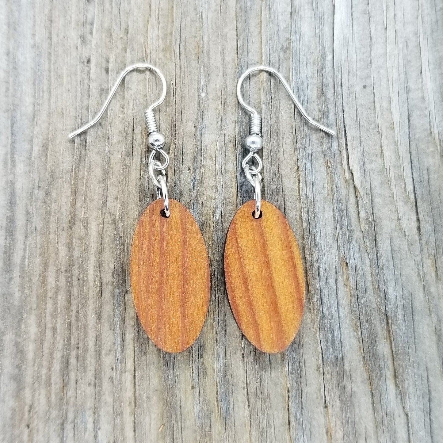 Wholesale Redwood Earrings - Oval Wood Earrings - California Redwood Dangle Earrings - CA Souvenir Keepsake