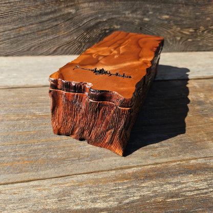 Handmade Wood Box with Redwood Tree Engraved Rustic Handmade Curly Wood #597 California Redwood Jewelry Box Storage Box