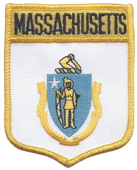 MASSACHUSETTS large flag shield uniform or souvenir embroidered patch, MA