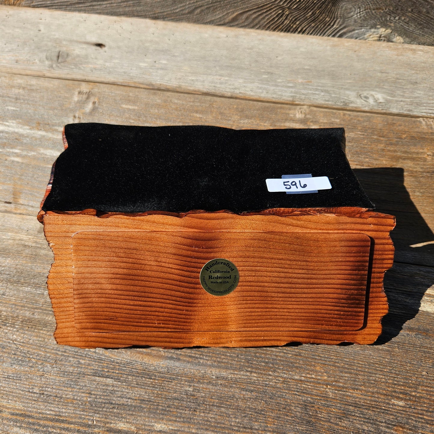 Handmade Wood Box with Redwood Tree Engraved Rustic Handmade Curly Wood #596 California Redwood Jewelry Box Storage Box