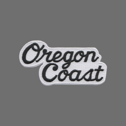 Oregon Coast Script Black on White Souvenir Embroidered Patch Iron On - 2850-01/39