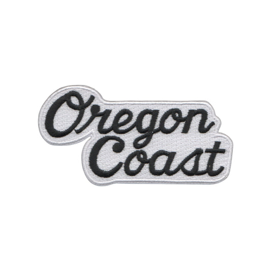 Oregon Coast Script Black on White Souvenir Embroidered Patch Iron On - 2850-01/39