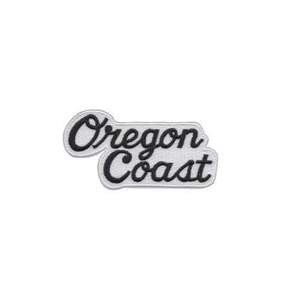 Oregon Coast Script Black on White Souvenir Embroidered Patch Iron On - 2850-01/39