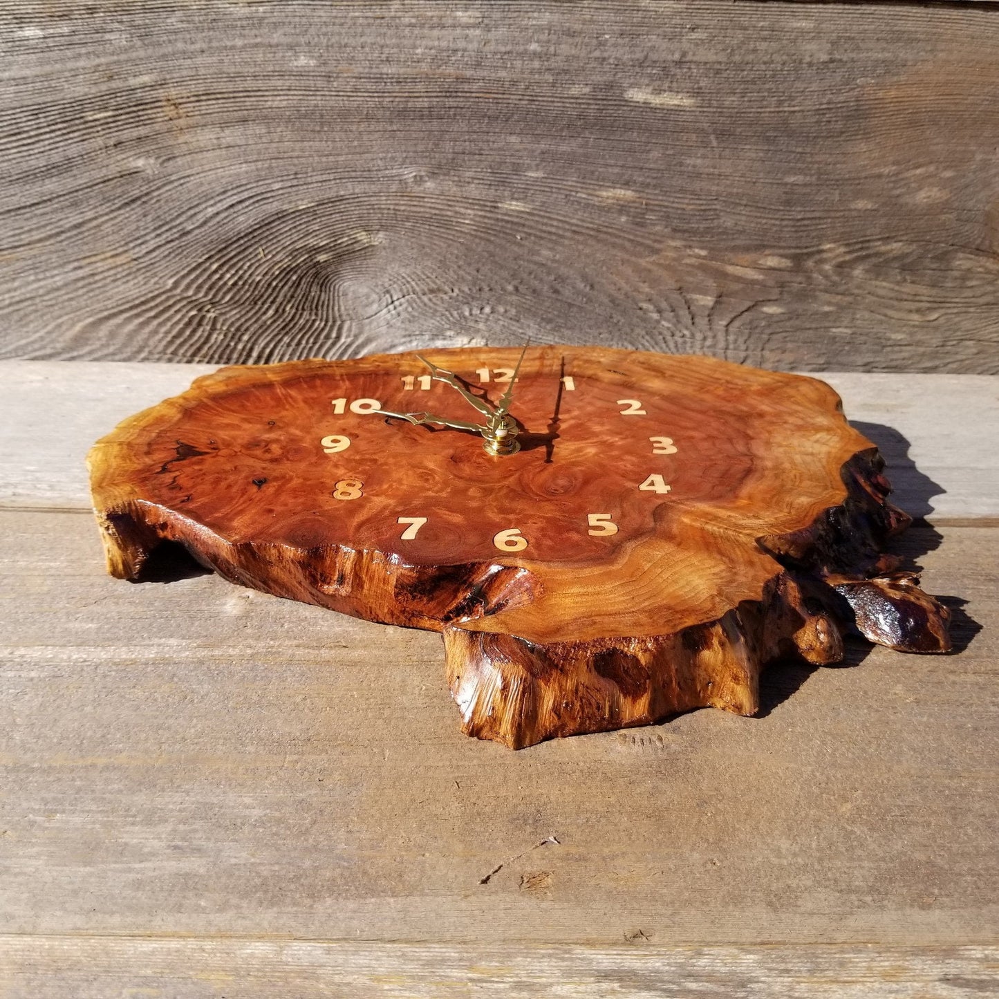 Wood Wall Clock Redwood Clock Mini Handmade Wall Hanging Rustic Wedding Gift Burl Live Edge #557 Anniversary