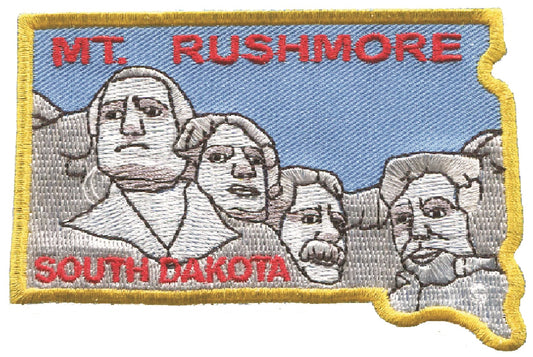 MT. RUSHMORE SOUTH DAKOTA state shape souvenir embroidered patch, SD