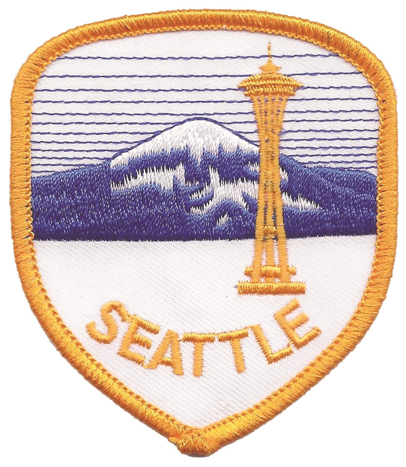 SEATTLE space needle & Mt. Rainier shield souvenir embroidered patch.