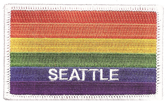 SEATTLE rainbow flag, white border embroidered patch