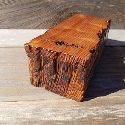 Handmade Wood Box with Redwood Tree Engraved Rustic Handmade Curly Wood #585 California Redwood Jewelry Box Storage Box