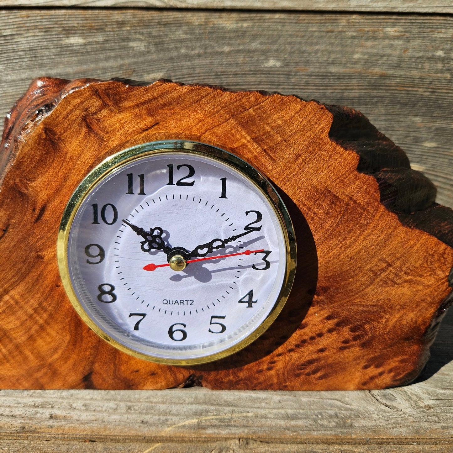 Redwood Wood Clock Redwood Burl Clock Table Shelf Mantle Desk Office #651 Sitting Wood Red Wood Anniversary Gift