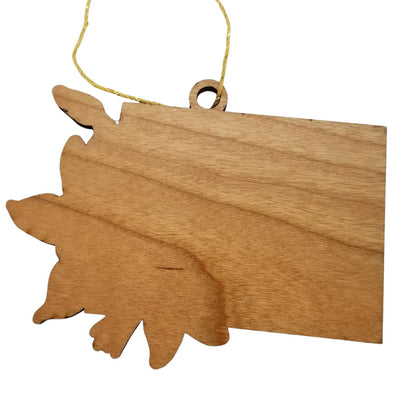 Wholesale Colorado Wood Ornament -  CO State Shape with State Flowers Colorado Blue Colulmbine - Handmade Wood Souvenir