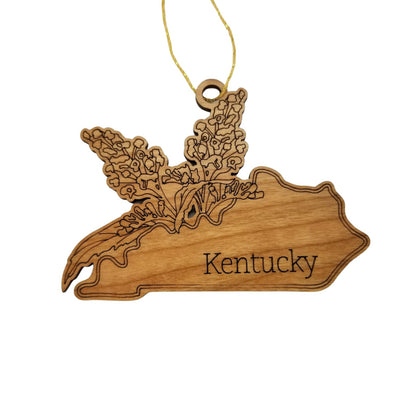 Kentucky Wood Ornament -  KY State Shape with State Flowers Goldenrod - Handmade Wood Ornament Made in USA Christmas Decor