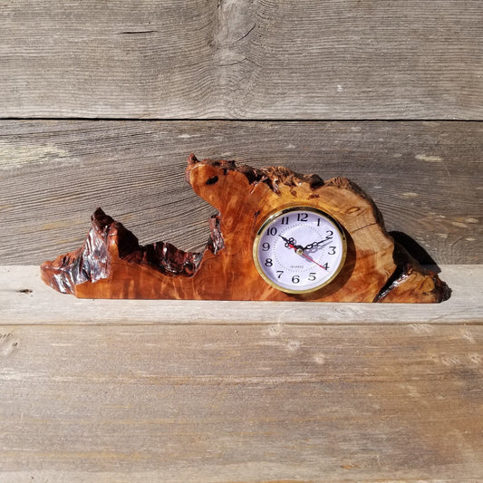 Redwood Burl Wood Clock Mantle Desk Office Gifts for Men 2 Tone Sitting Wood Birdseye Table Shelf #566