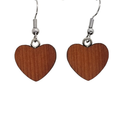 Redwood Earrings - Medium Heart Wood Earrings - California Redwood Dangle Earrings - CA Souvenir Keepsake - Anniversary Gift