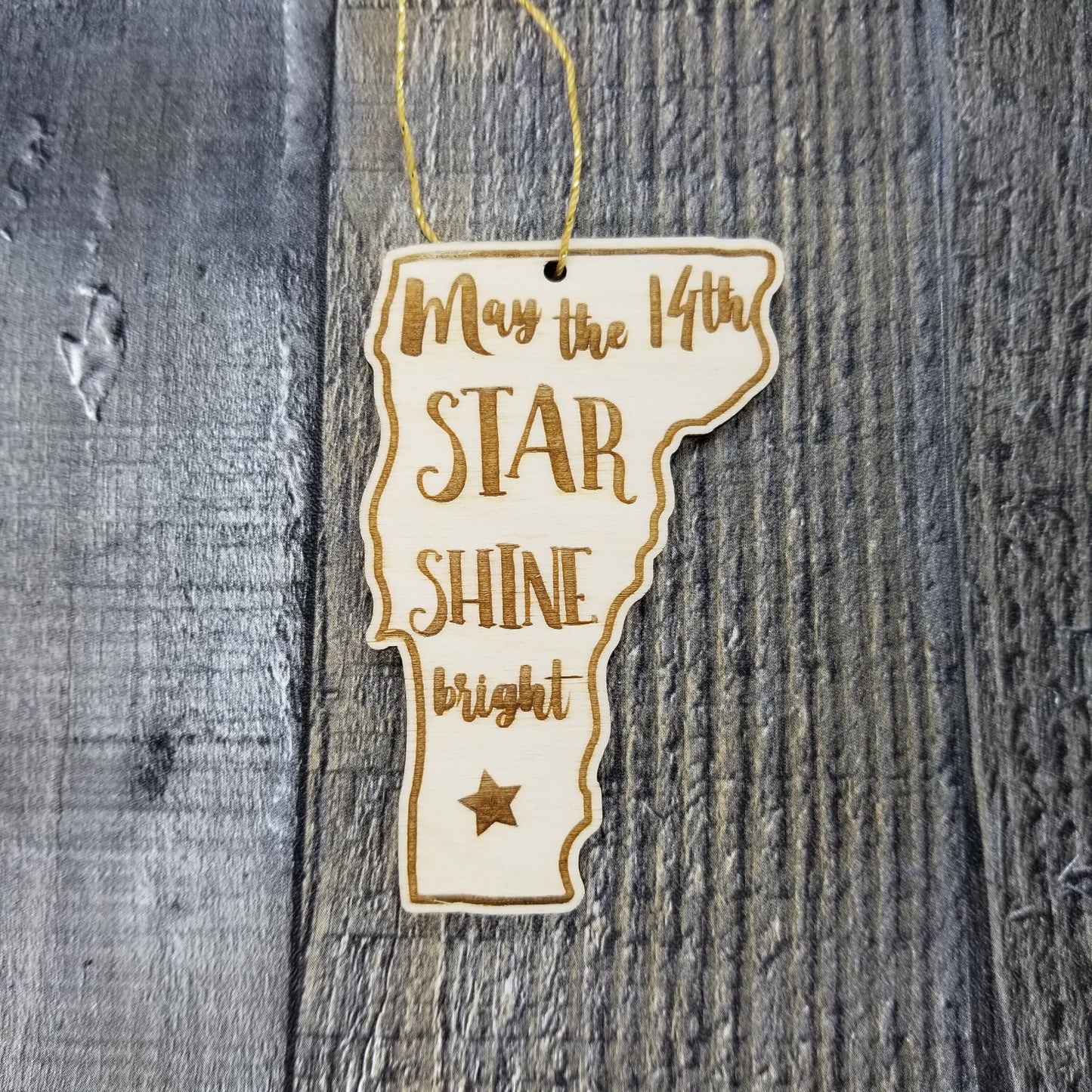 Vermont Wood Ornament -  VT State Shape with State Motto - Handmade Wood Ornament Made in USA Christmas Decor