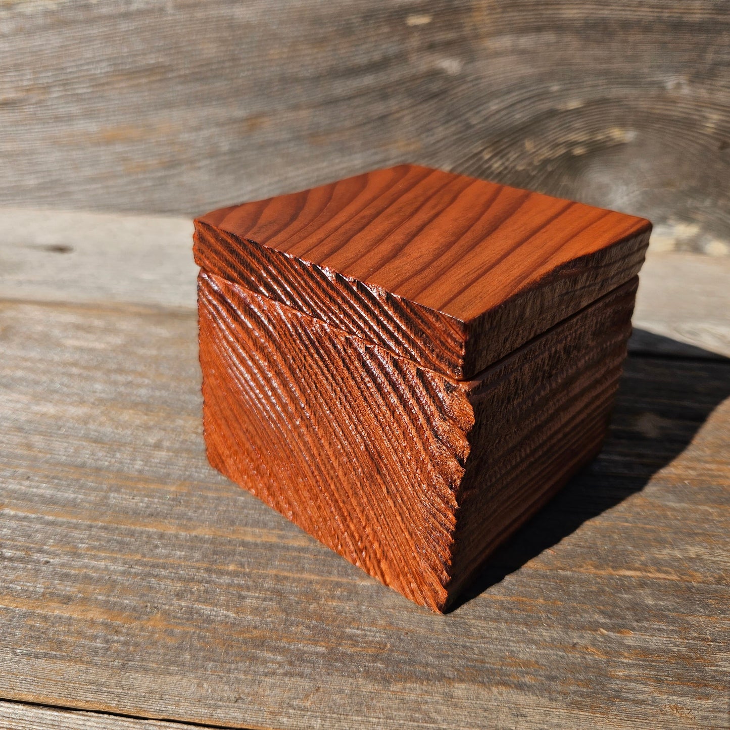 Wood Ring Box Redwood Rustic Handmade California Redwood Jewelry Box Storage Box Square 3 inch #658 Token Ashes Girls Jewelry