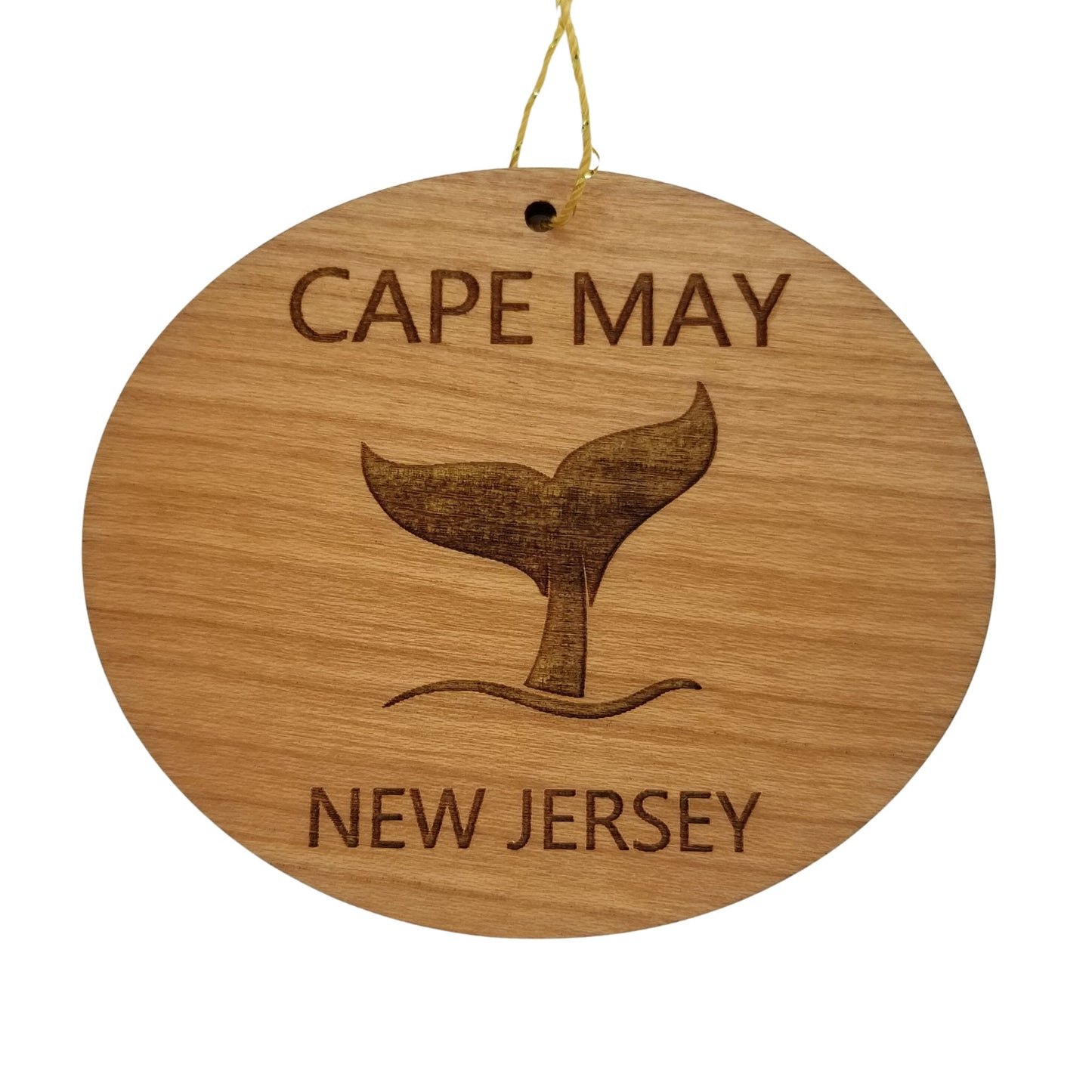 Cape May New Jersey Ornament - Handmade Wood Ornament - NJ Whale Tail Whale Watching - Christmas Ornament 3 Inch