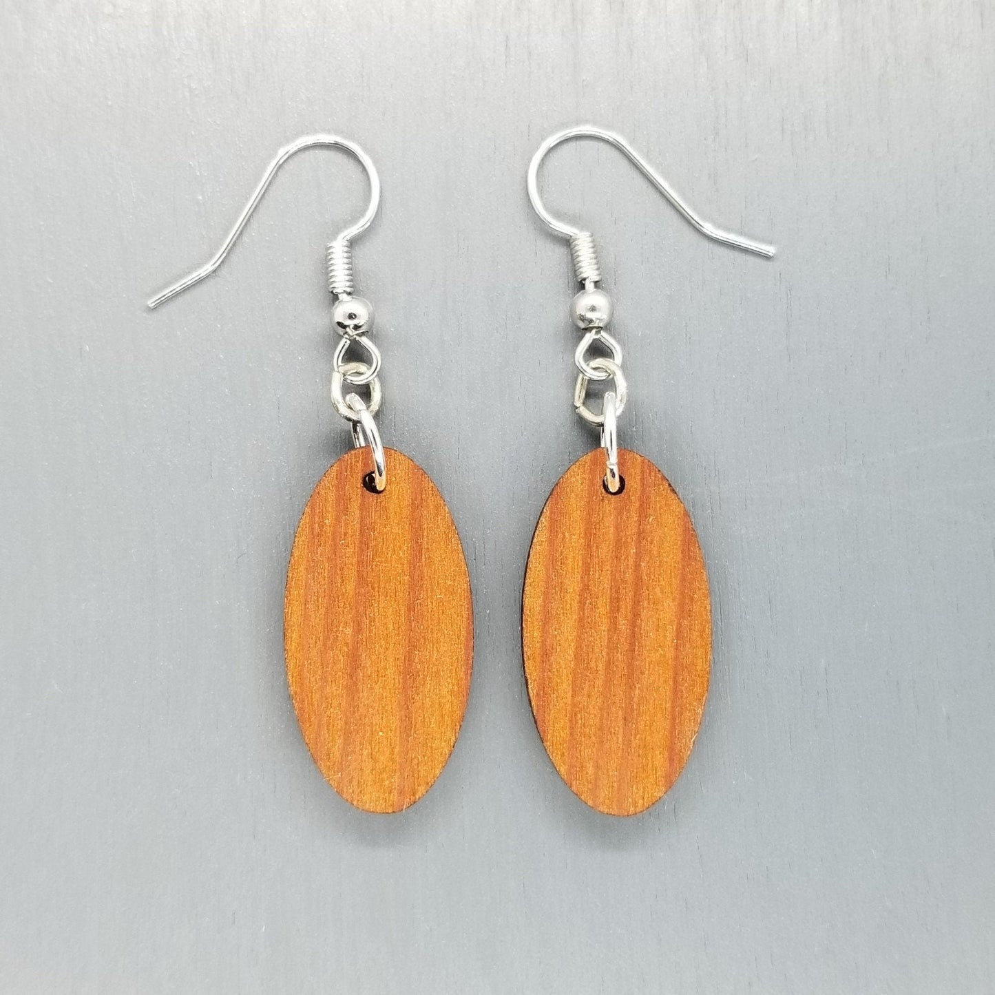 Wholesale Redwood Earrings - Oval Wood Earrings - California Redwood Dangle Earrings - CA Souvenir Keepsake