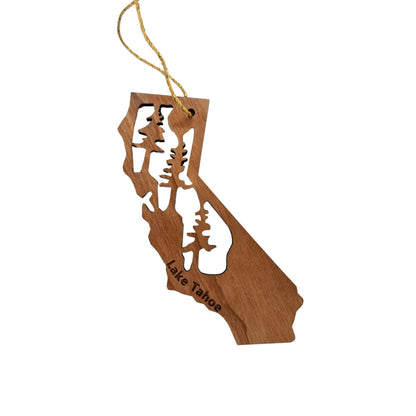 Lake Tahoe Ornament California Shape with Trees Handmade Wood Ornament Souvenir Christmas