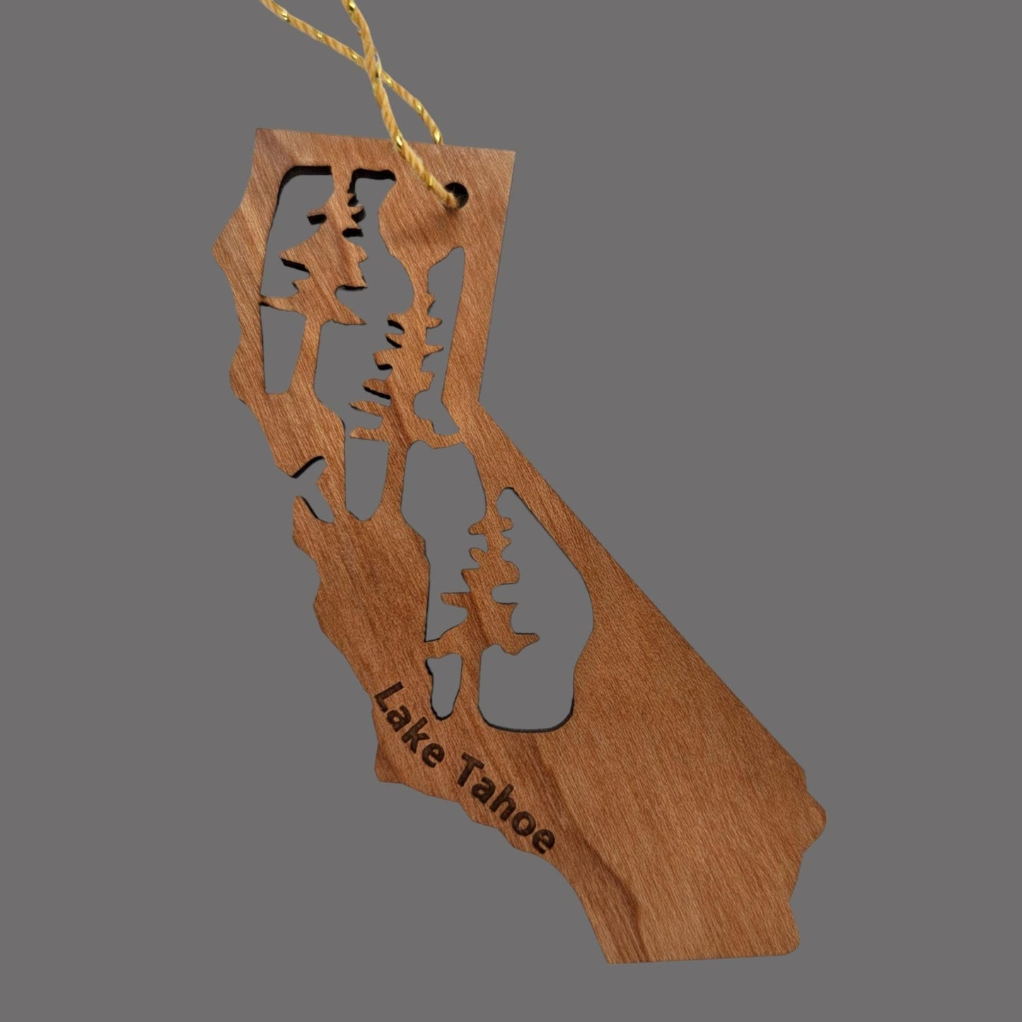 Lake Tahoe Ornament California Shape with Trees Handmade Wood Ornament Souvenir Christmas