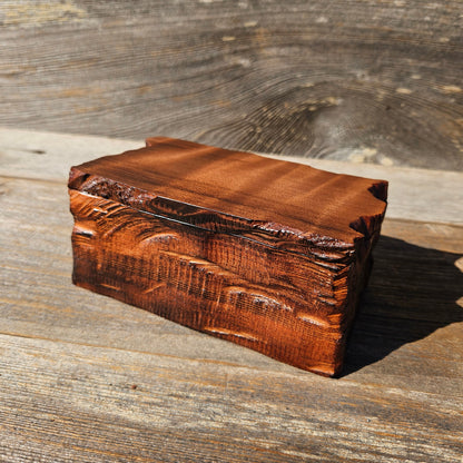 Redwood Jewelry Box Curly Wood Engraved Rustic Handmade California #659 Memento Box Dad Gift Trinkets Memories Stash Mens Valet