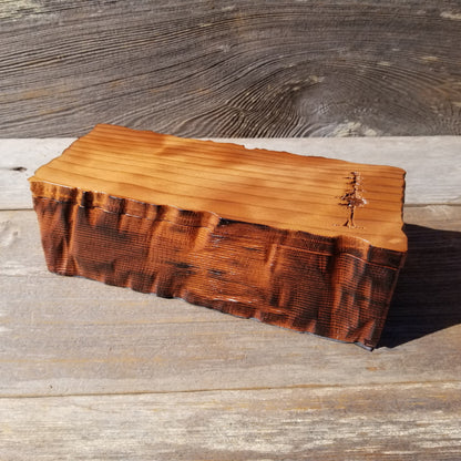 Handmade Wood Box with Redwood Tree Engraved Rustic Handmade Curly Wood #591 California Redwood Jewelry Box Storage Box