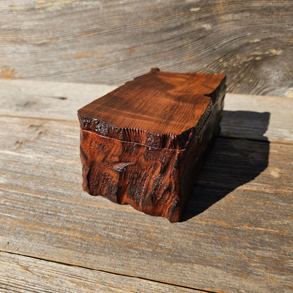 Redwood Jewelry Box Curly Wood Engraved Rustic Handmade California #661 Memento Box Dad Gift Trinkets Memories Stash Mens Valet