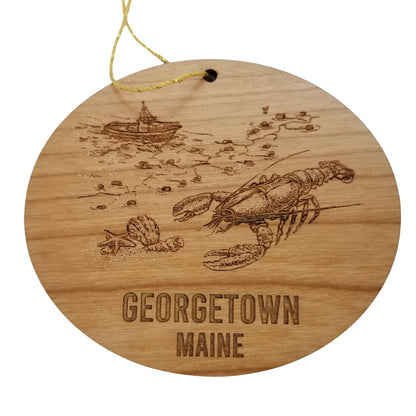 Georgetown Maine Coastal Christmas Ornament Lobster Seashells Handmade Wood Ornament Made in USA Maine Souvenir ME