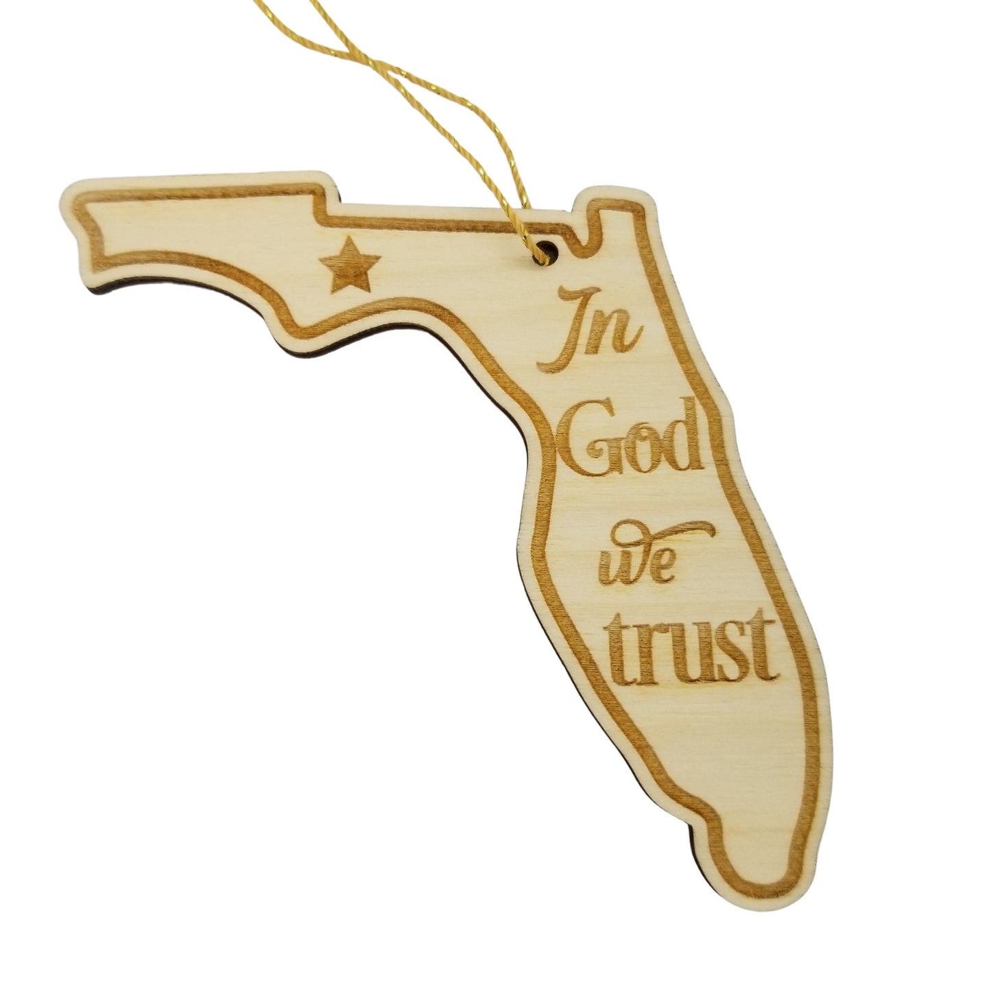 Florida Wood Ornament -  FL State Shape with State Motto - Handmade Wood Ornament Made in USA Christmas Decor