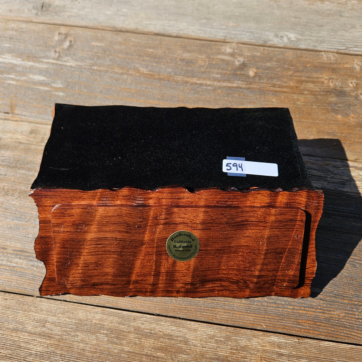 Handmade Wood Box with Redwood Tree Engraved Rustic Handmade Curly Wood #594 California Redwood Jewelry Box Storage Box