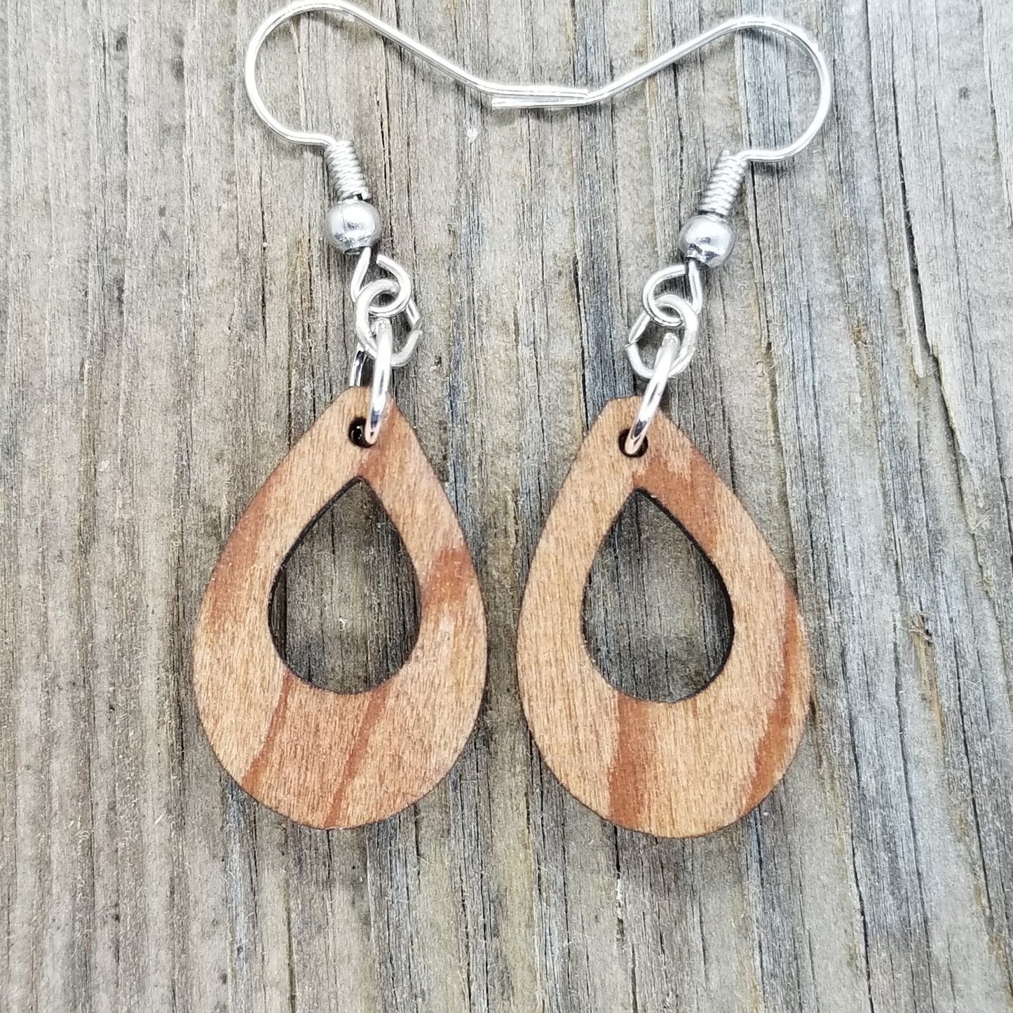 Wholesale Redwood Earrings - Cutout Teardrop Earrings - California Redwood Dangle Earrings - CA Souvenir Keepsake - Wood Earrings