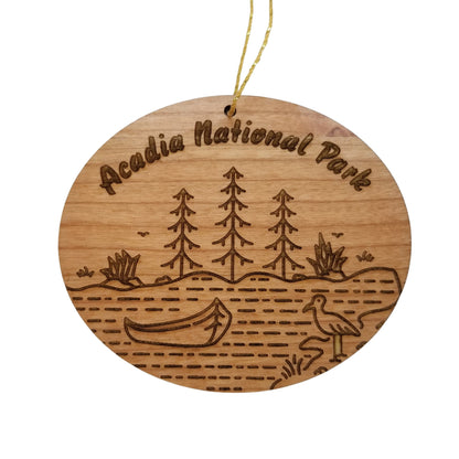 Acadia National Park Christmas Ornament Lake Water Trees Boat Bird Handmade Wood Ornament Made in USA Acadia National Park Souvenir ME