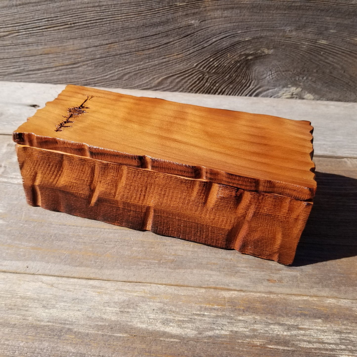 Wood Valet Box Curly Redwood Tree Engraved Rustic Handmade CA Storage #586 Handcrafted Christmas Gift Engagement Gift for Men Jewelry