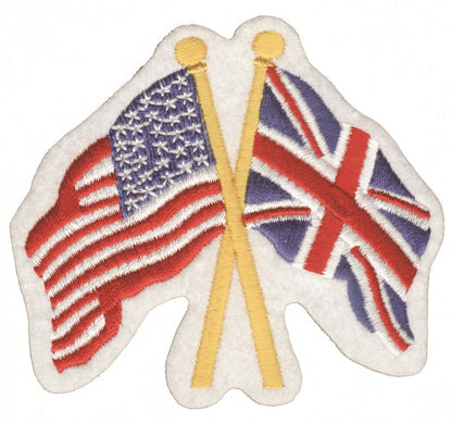 USA and Great Britain Flags Iron On Patch Crossed Flags Souvenir Badge Emblem Applique - 6225