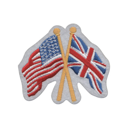 USA and Great Britain Flags Iron On Patch Crossed Flags Souvenir Badge Emblem Applique - 6225