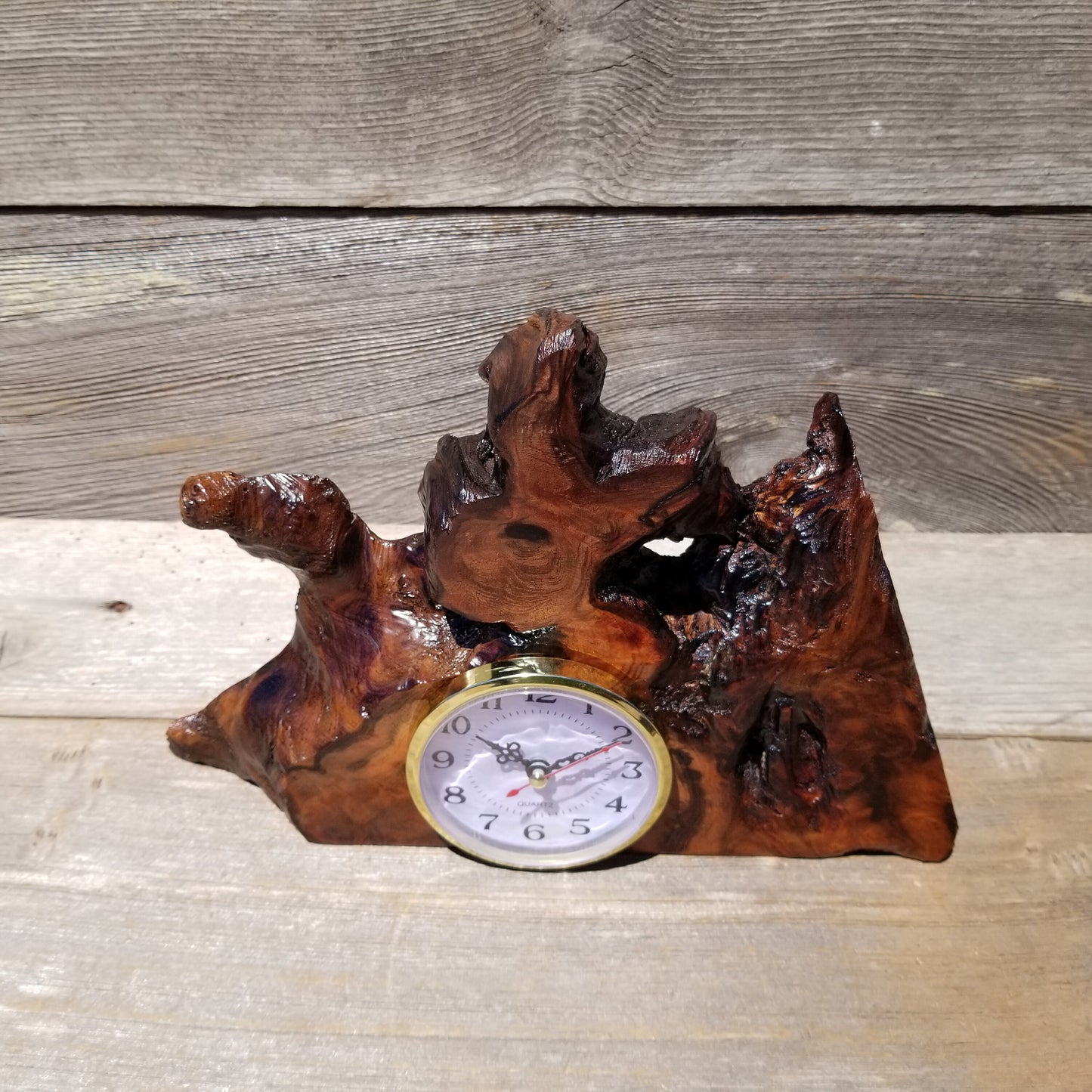 Redwood Burl Clock Table Shelf Mantle Desk Office Gifts for Men #642 Sitting Wood Christmas Gift Handmade